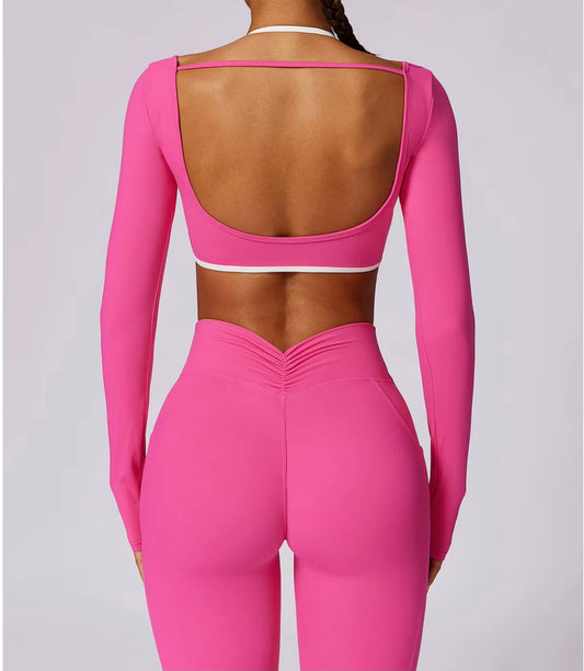 Ensemble de Yoga 2 pièces pour femmes, vêtements d'entraînement Push Up, vêtements de sport, Legging de gymnastique, soutien-gorge de Fitness, haut court, combinaisons de sport à manches longues
