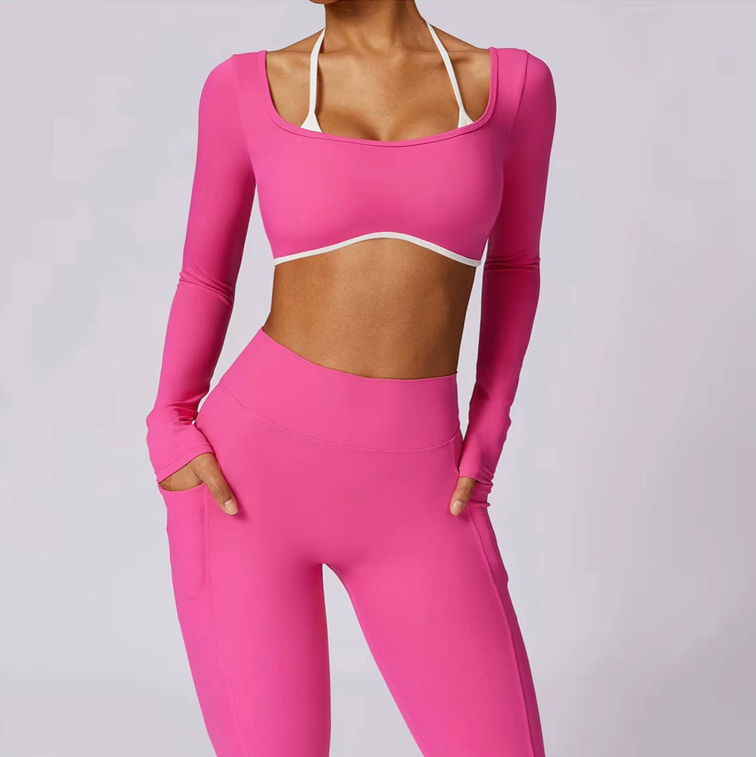Ensemble de Yoga 2 pièces pour femmes, vêtements d'entraînement Push Up, vêtements de sport, Legging de gymnastique, soutien-gorge de Fitness, haut court, combinaisons de sport à manches longues