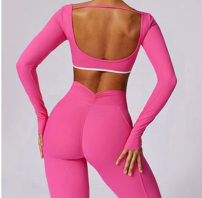 Ensemble de Yoga 2 pièces pour femmes, vêtements d'entraînement Push Up, vêtements de sport, Legging de gymnastique, soutien-gorge de Fitness, haut court, combinaisons de sport à manches longues