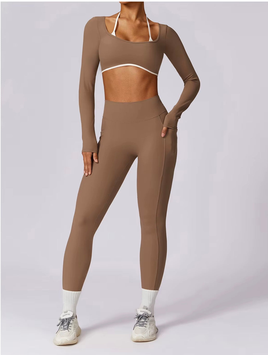 Ensemble de Yoga 2 pièces pour femmes, vêtements d'entraînement Push Up, vêtements de sport, Legging de gymnastique, soutien-gorge de Fitness, haut court, combinaisons de sport à manches longues