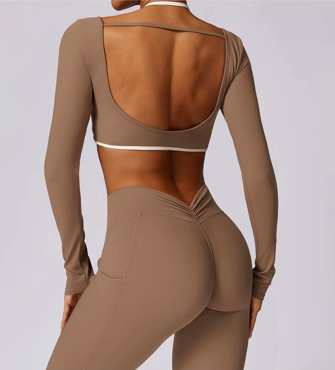 Ensemble de Yoga 2 pièces pour femmes, vêtements d'entraînement Push Up, vêtements de sport, Legging de gymnastique, soutien-gorge de Fitness, haut court, combinaisons de sport à manches longues