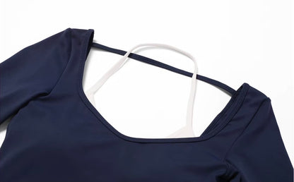 Ensemble de Yoga 2 pièces pour femmes, vêtements d'entraînement Push Up, vêtements de sport, Legging de gymnastique, soutien-gorge de Fitness, haut court, combinaisons de sport à manches longues