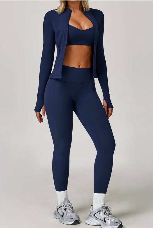 Ensemble de gymnastique 3 pièces pour femmes, veste de soutien-gorge de Yoga, taille haute, Leggings froissés, short, combinaison de sport, vêtements de Fitness