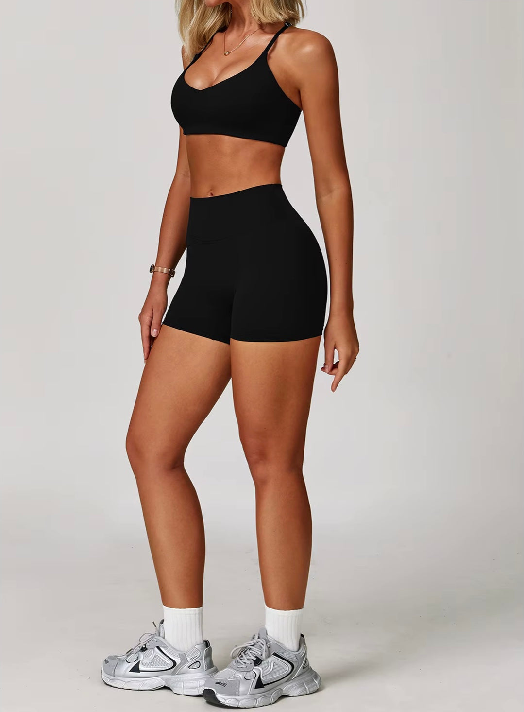 Ensemble de gymnastique 3 pièces pour femmes, veste de soutien-gorge de Yoga, taille haute, Leggings froissés, short, combinaison de sport, vêtements de Fitness