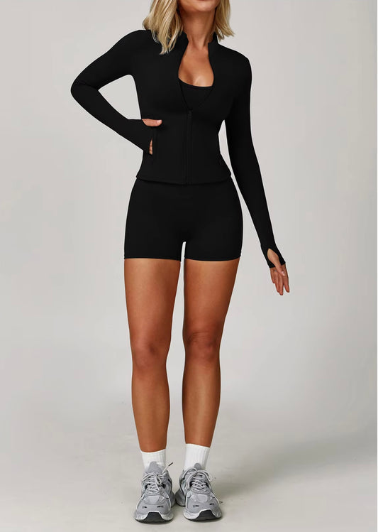 Ensemble de gymnastique 3 pièces pour femmes, veste de soutien-gorge de Yoga, taille haute, Leggings froissés, short, combinaison de sport, vêtements de Fitness