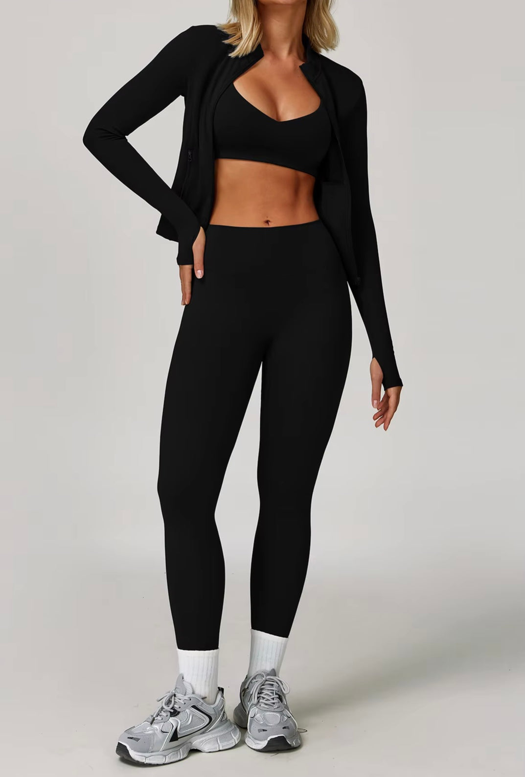 Ensemble de gymnastique 3 pièces pour femmes, veste de soutien-gorge de Yoga, taille haute, Leggings froissés, short, combinaison de sport, vêtements de Fitness