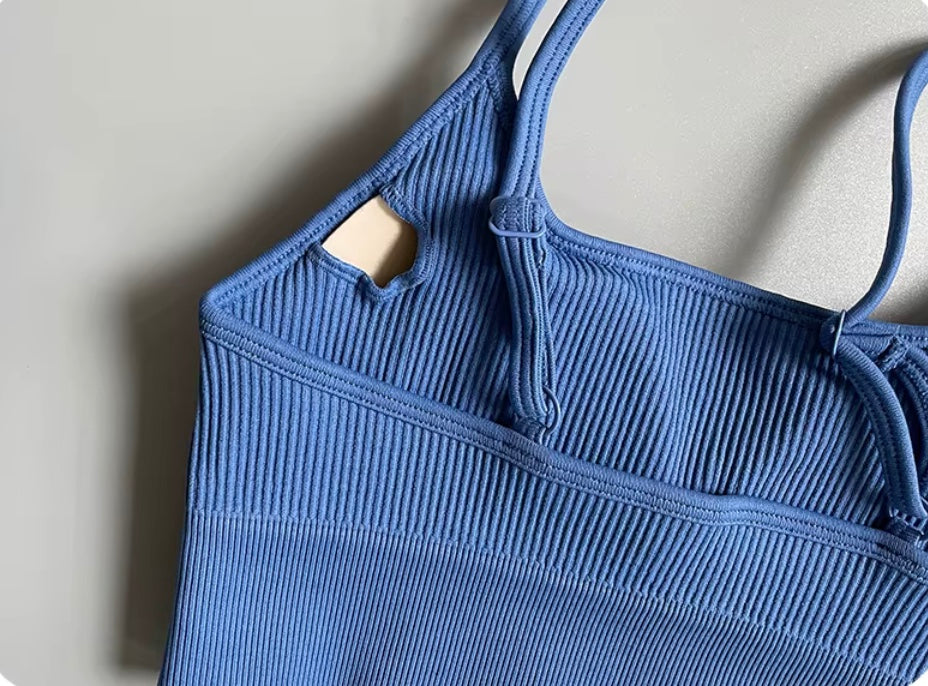 Ensemble côtelé de Yoga pour femmes, vêtements de gymnastique, soutien-gorge Push Up, Leggings, tenue d'entraînement, survêtement, 2 pièces