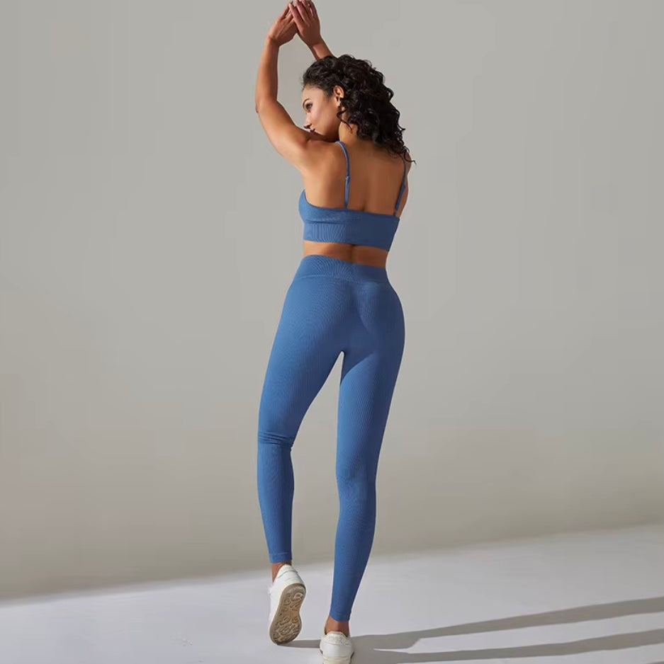 Ensemble côtelé de Yoga pour femmes, vêtements de gymnastique, soutien-gorge Push Up, Leggings, tenue d'entraînement, survêtement, 2 pièces
