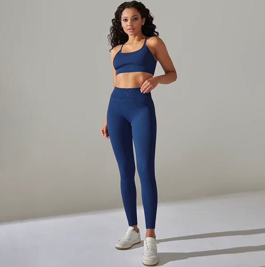 Ensemble côtelé de Yoga pour femmes, vêtements de gymnastique, soutien-gorge Push Up, Leggings, tenue d'entraînement, survêtement, 2 pièces