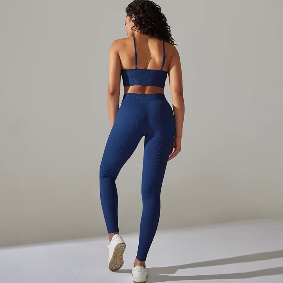 Ensemble côtelé de Yoga pour femmes, vêtements de gymnastique, soutien-gorge Push Up, Leggings, tenue d'entraînement, survêtement, 2 pièces