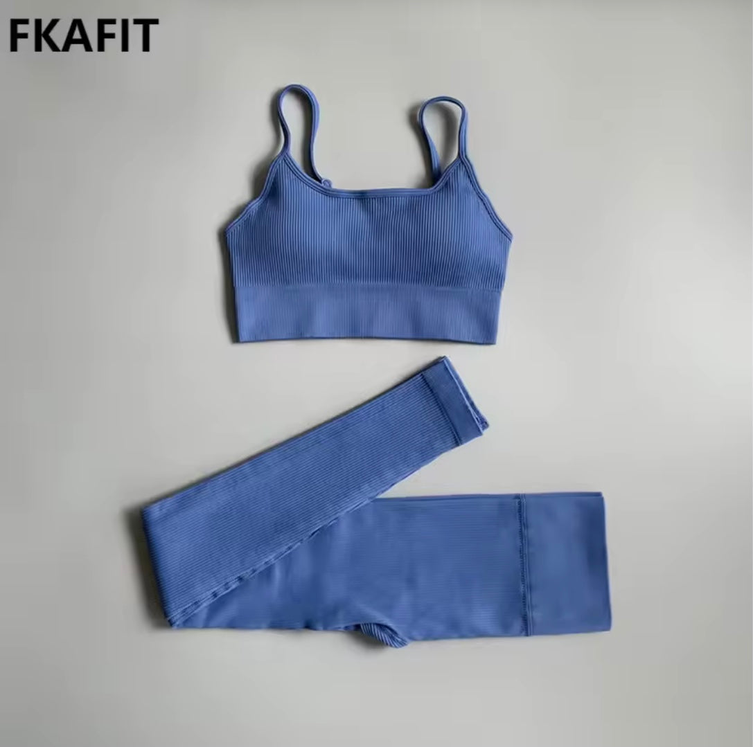 Ensemble côtelé de Yoga pour femmes, vêtements de gymnastique, soutien-gorge Push Up, Leggings, tenue d'entraînement, survêtement, 2 pièces