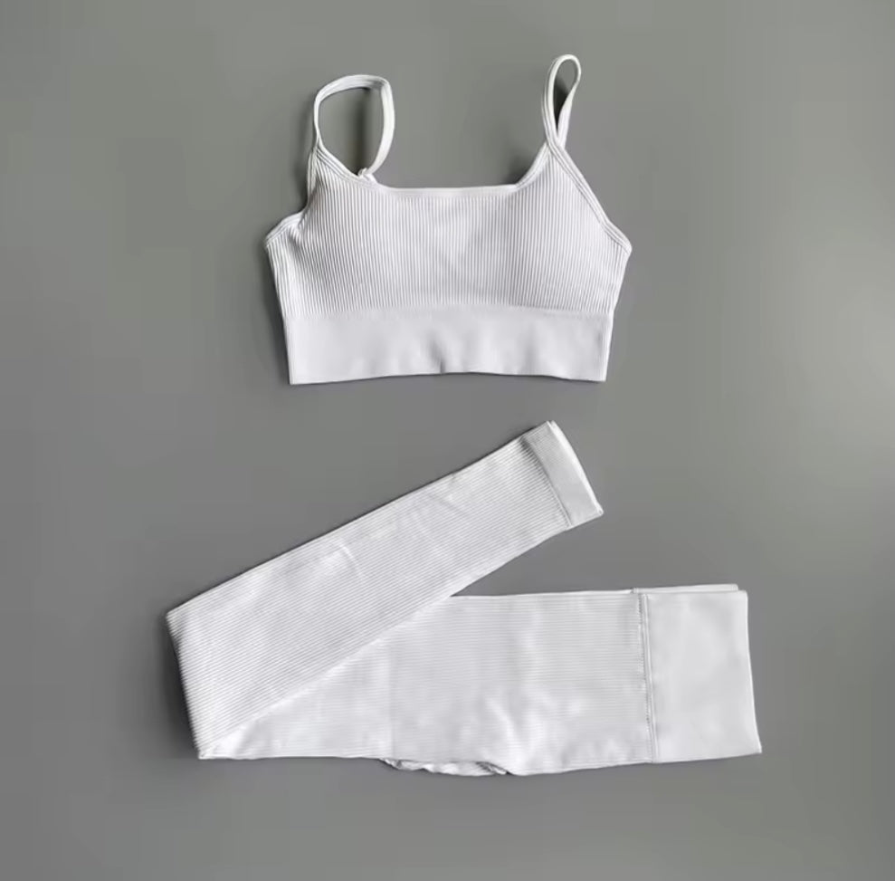 Ensemble côtelé de Yoga pour femmes, vêtements de gymnastique, soutien-gorge Push Up, Leggings, tenue d'entraînement, survêtement, 2 pièces