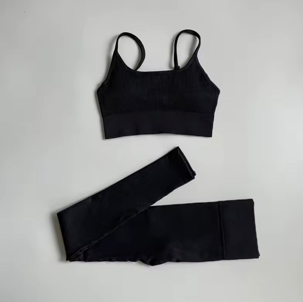 Ensemble côtelé de Yoga pour femmes, vêtements de gymnastique, soutien-gorge Push Up, Leggings, tenue d'entraînement, survêtement, 2 pièces