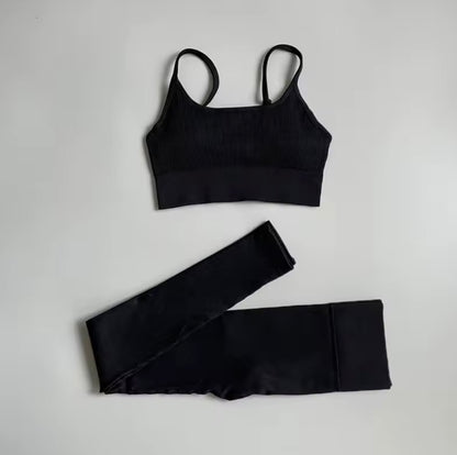 Ensemble côtelé de Yoga pour femmes, vêtements de gymnastique, soutien-gorge Push Up, Leggings, tenue d'entraînement, survêtement, 2 pièces