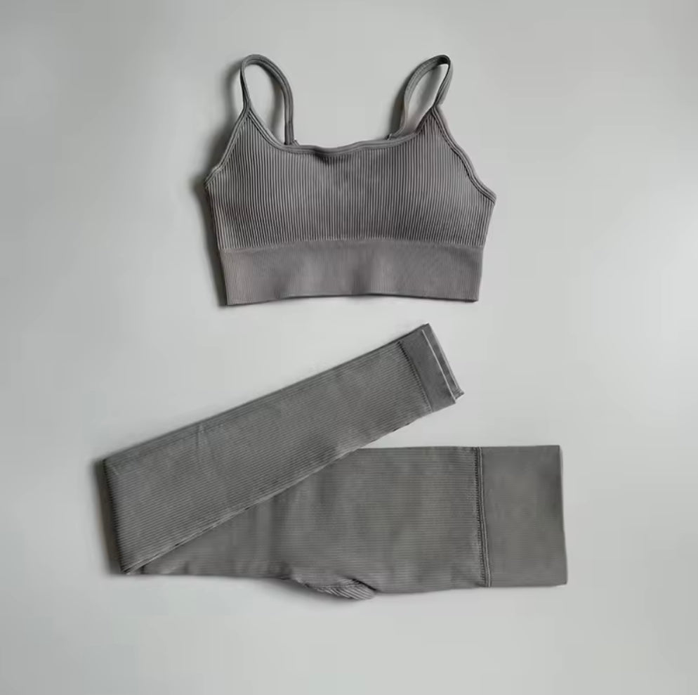 Ensemble côtelé de Yoga pour femmes, vêtements de gymnastique, soutien-gorge Push Up, Leggings, tenue d'entraînement, survêtement, 2 pièces