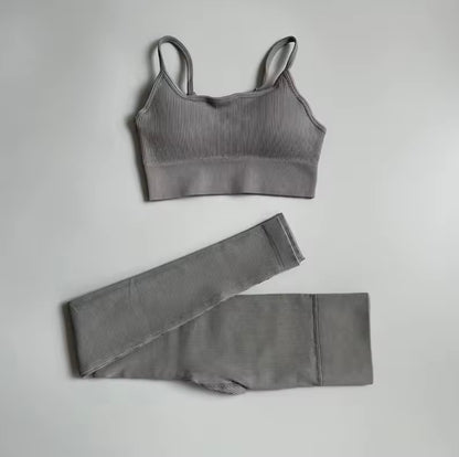 Ensemble côtelé de Yoga pour femmes, vêtements de gymnastique, soutien-gorge Push Up, Leggings, tenue d'entraînement, survêtement, 2 pièces
