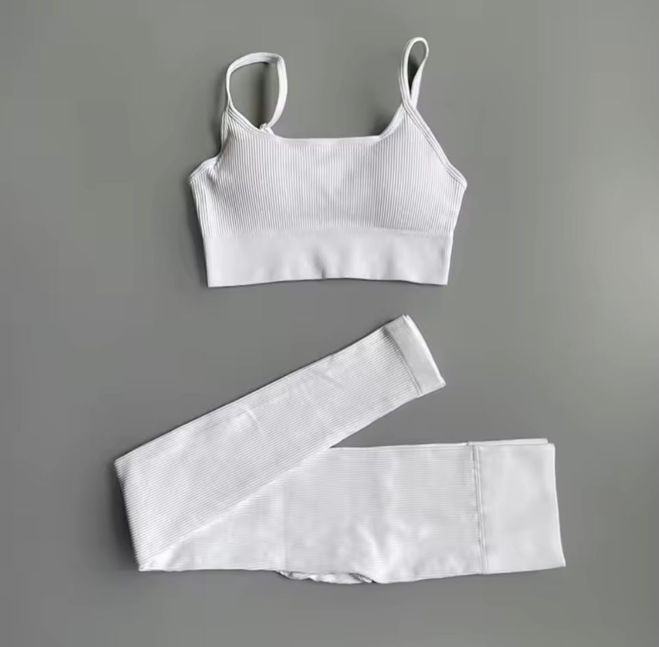 Ensemble côtelé de Yoga pour femmes, vêtements de gymnastique, soutien-gorge Push Up, Leggings, tenue d'entraînement, survêtement, 2 pièces