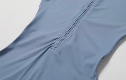 Combinaison de Yoga d'été à manches courtes avec fermeture éclair, tenue de sport, Fitness, body pour femmes, danse, course à pied, vêtements d'entraînement, costume de Yoga