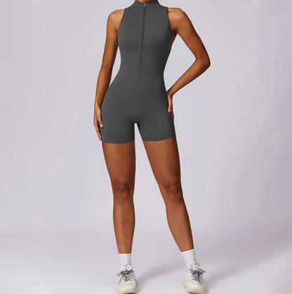 Combinaisons dos nu fermeture éclair sport body femmes Yoga ensembles vêtements de sport Fitness salopette une pièce costume entraînement combishort femme