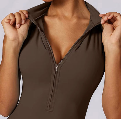 Combinaisons dos nu fermeture éclair sport body femmes Yoga ensembles vêtements de sport Fitness salopette une pièce costume entraînement combishort femme
