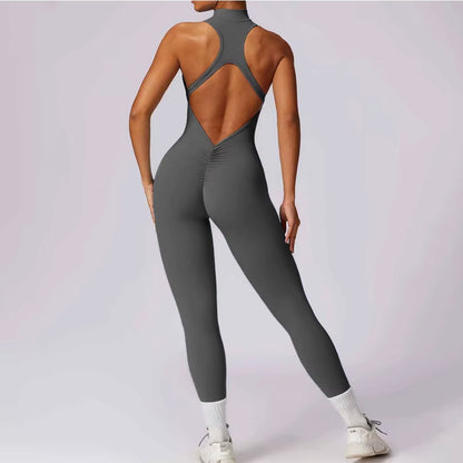 Combinaisons dos nu fermeture éclair sport body femmes Yoga ensembles vêtements de sport Fitness salopette une pièce costume entraînement combishort femme