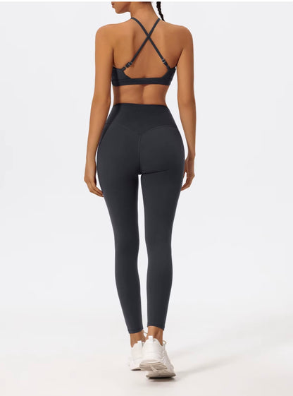 Ctenkevet deux pièces ensemble de Sport pour femmes poitrine croisé vêtements de Yoga femme Gym Bandeau Sport soutien-gorge costumes tenue de Sport pour femme