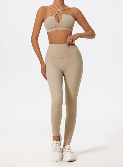 Ctenkevet deux pièces ensemble de Sport pour femmes poitrine croisé vêtements de Yoga femme Gym Bandeau Sport soutien-gorge costumes tenue de Sport pour femme