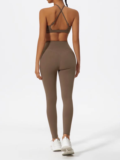 Ctenkevet deux pièces ensemble de Sport pour femmes poitrine croisé vêtements de Yoga femme Gym Bandeau Sport soutien-gorge costumes tenue de Sport pour femme