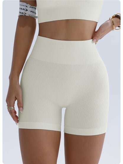 Pantalon de Yoga taille haute pour femmes, conçu pour soulever et façonner, ajusté avec une couleur unie et une Texture côtelée, short de sport