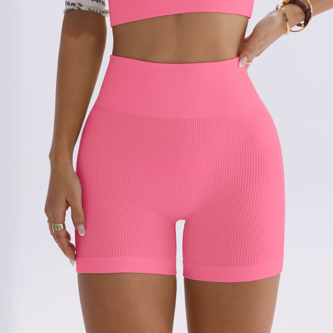 Pantalon de Yoga taille haute pour femmes, conçu pour soulever et façonner, ajusté avec une couleur unie et une Texture côtelée, short de sport