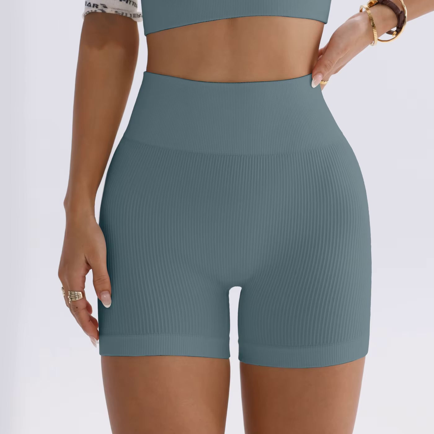 Pantalon de Yoga taille haute pour femmes, conçu pour soulever et façonner, ajusté avec une couleur unie et une Texture côtelée, short de sport