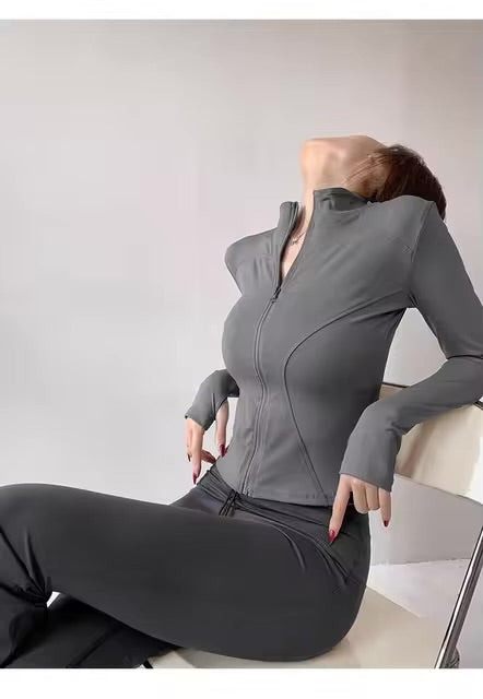 Sun – manteau de sport à séchage rapide pour femmes, veste de Yoga à manches longues avec fermeture écla