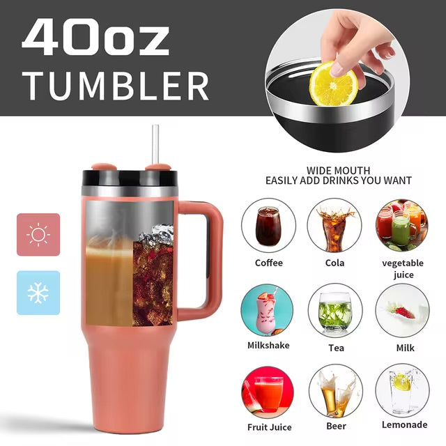 Tasse de voyage portable isolée sous vide en acier inoxydable, gobelet étanche, poignée et couvercle de