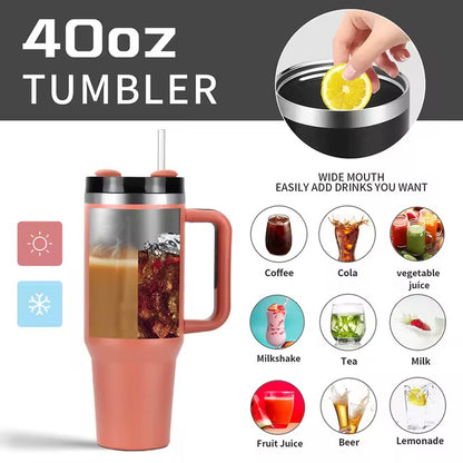 Tasse de voyage portable isolée sous vide en acier inoxydable, gobelet étanche, poignée et couvercle de