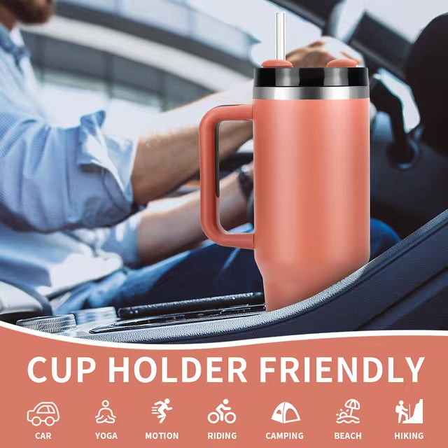 Tasse de voyage portable isolée sous vide en acier inoxydable, gobelet étanche, poignée et couvercle de