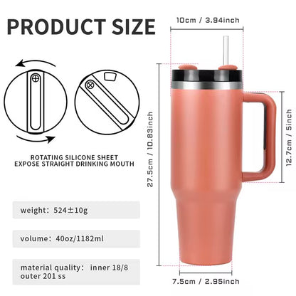 Tasse de voyage portable isolée sous vide en acier inoxydable, gobelet étanche, poignée et couvercle de