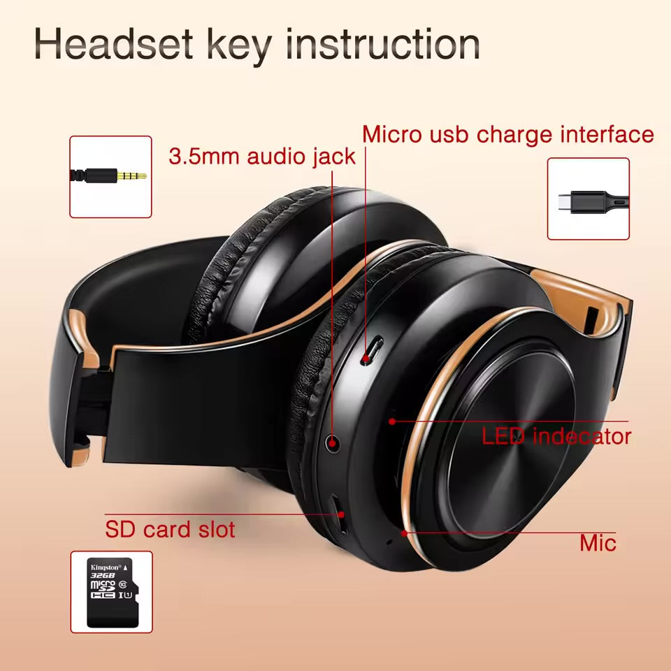 Casque sans fil Bluetooth pour hommes – Édition dorée