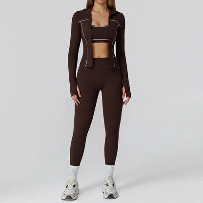 Ensemble de Yoga sans couture 2/3 pièces, vêtements de sport, combinaisons de Yoga pour femmes, ensemble de Fitness, survêtements, veste de sport à manches longues, Leggings de gymnastique