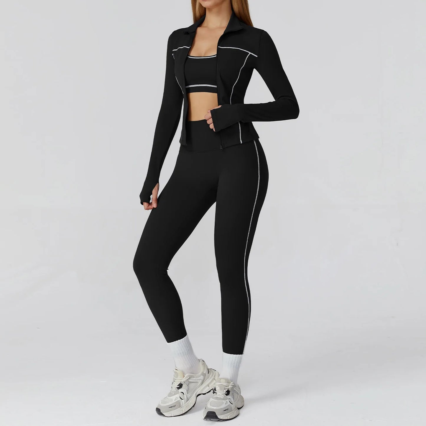 Ensemble de Yoga sans couture 2/3 pièces, vêtements de sport, combinaisons de Yoga pour femmes, ensemble de Fitness, survêtements, veste de sport à manches longues, Leggings de gymnastique