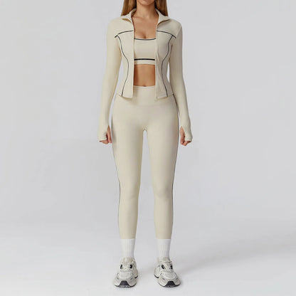 Ensemble de Yoga sans couture 2/3 pièces, vêtements de sport, combinaisons de Yoga pour femmes, ensemble de Fitness, survêtements, veste de sport à manches longues, Leggings de gymnastique