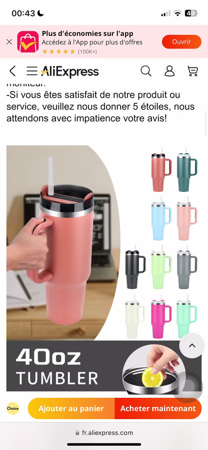 Tasse de voyage portable isolée sous vide en acier inoxydable, gobelet étanche, poignée et couvercle de